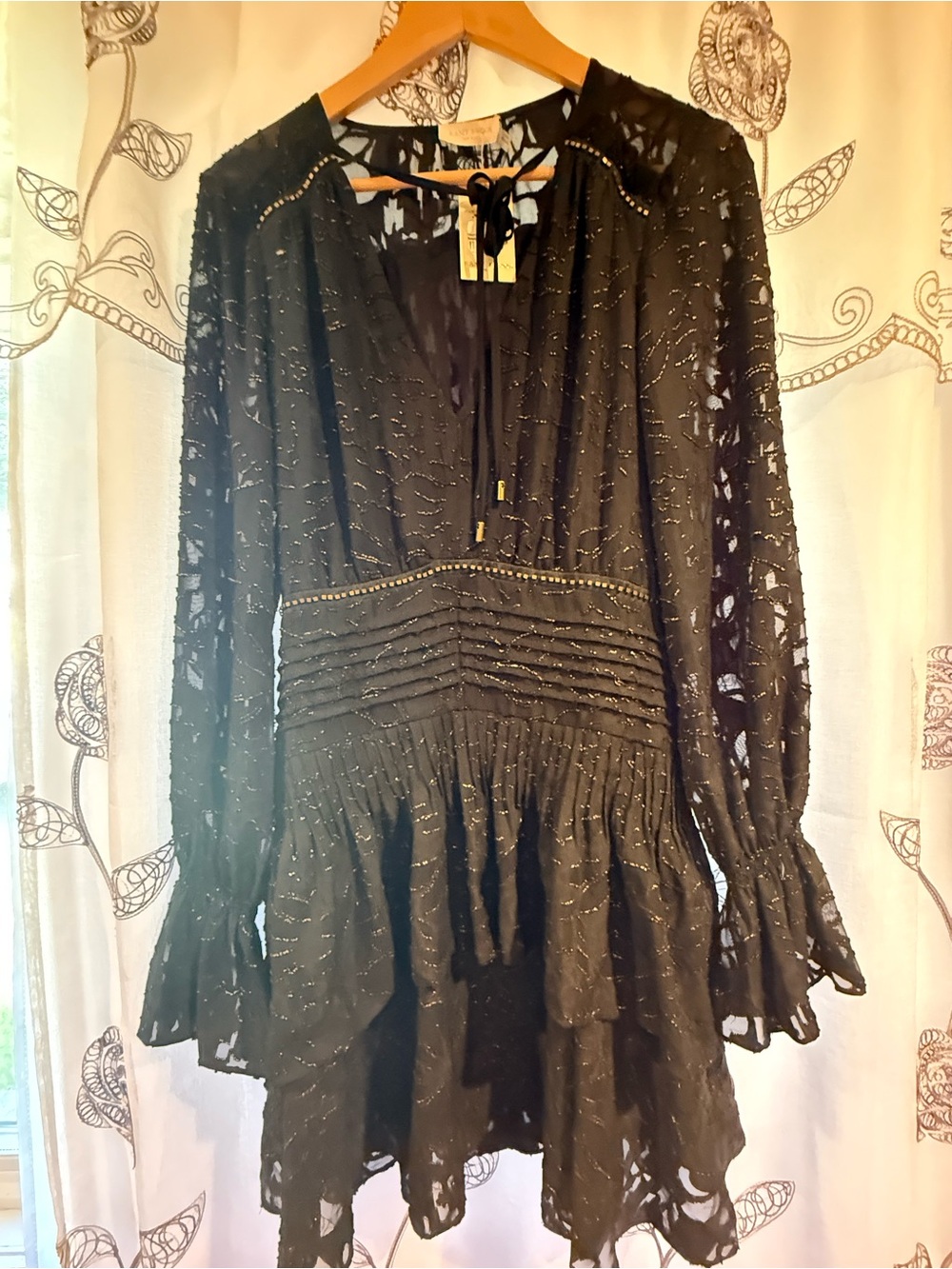 NWT Ramy Brook Wells Dress 6 Black Gold Metallic Embroidered Mini $445 LLS